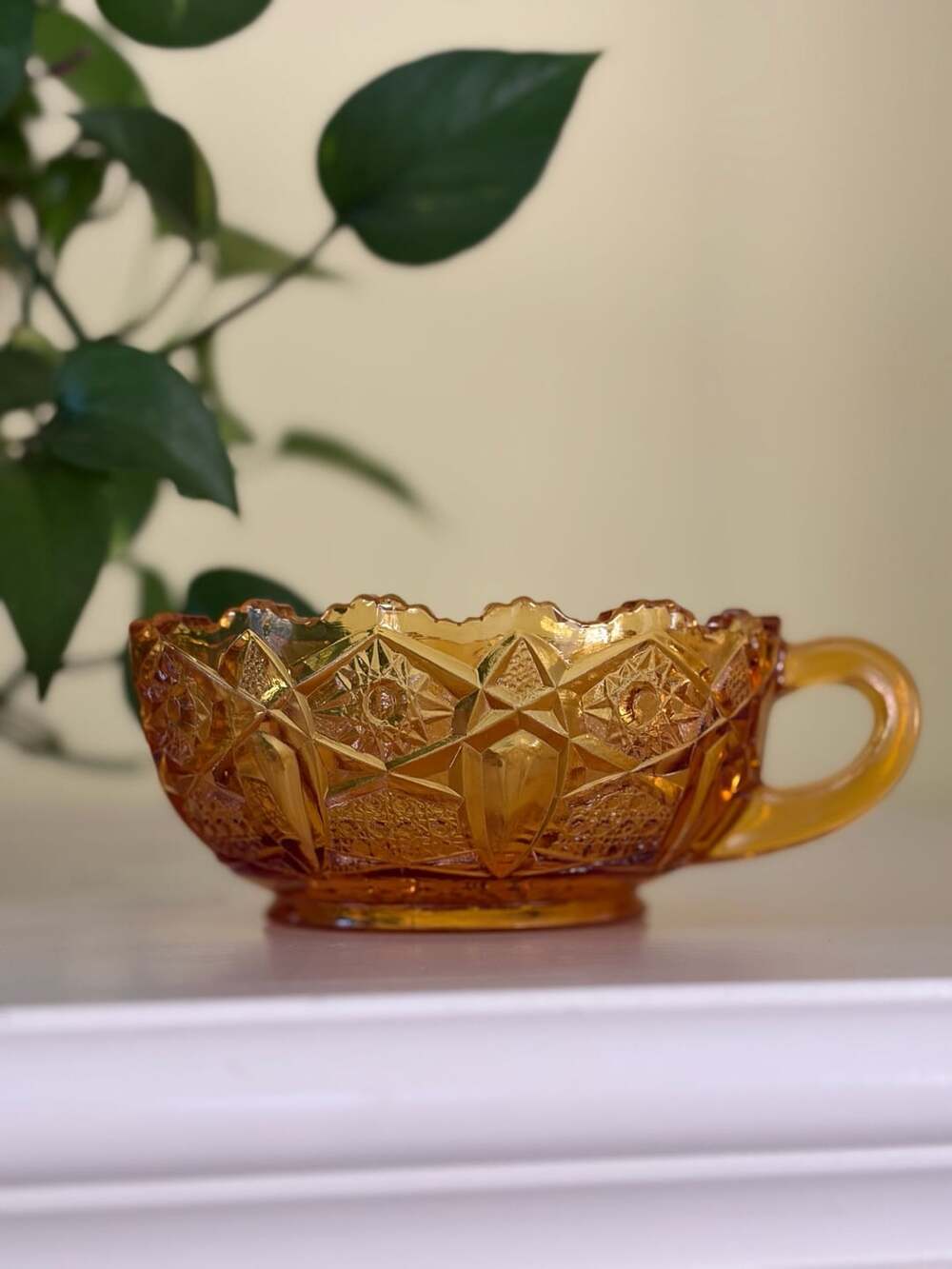 Mid-Century  Amber Glass Trinket Catch-All Nappy Bowl